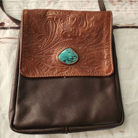 Handmade Leather Walkabout Bag With Stone Inlay Breezy Mountain Leather NWT - Picture 3 of 8